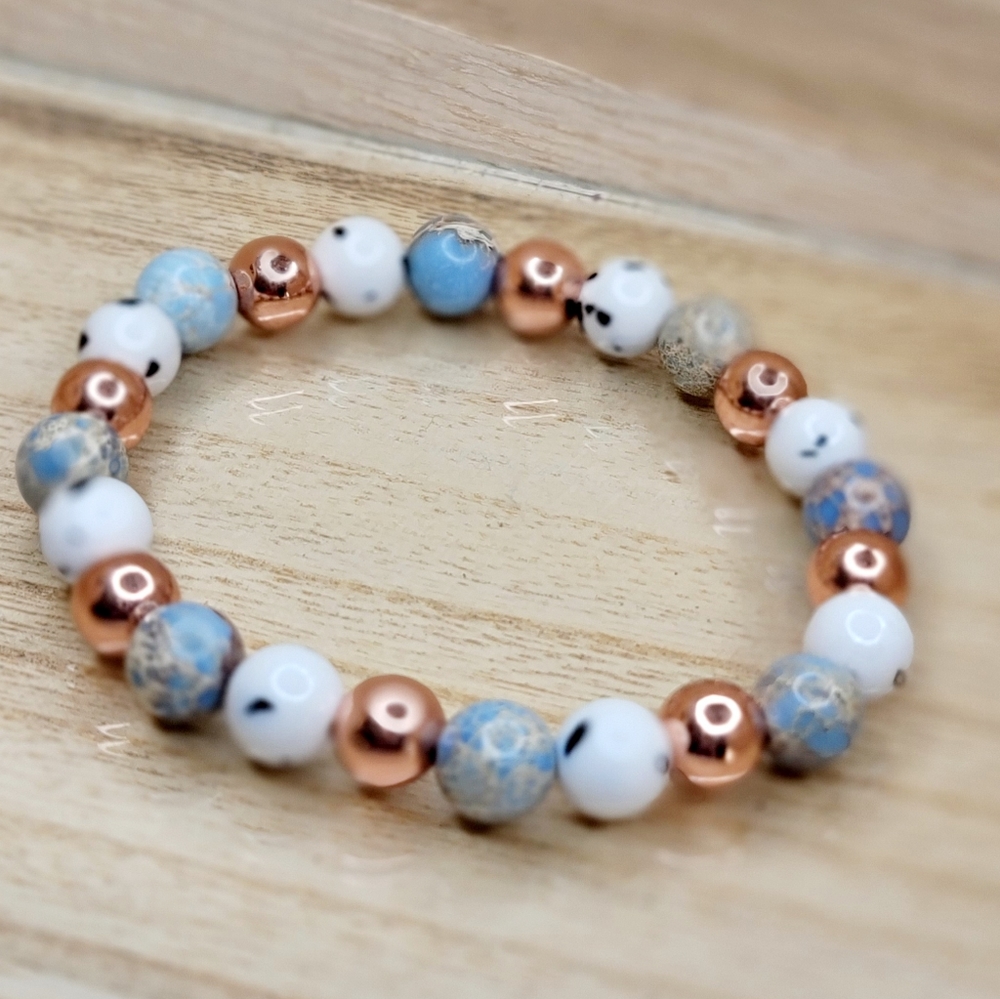 Multi Color Rose Gold Gemstone Stretch Bracelet - Picture 9 of 11